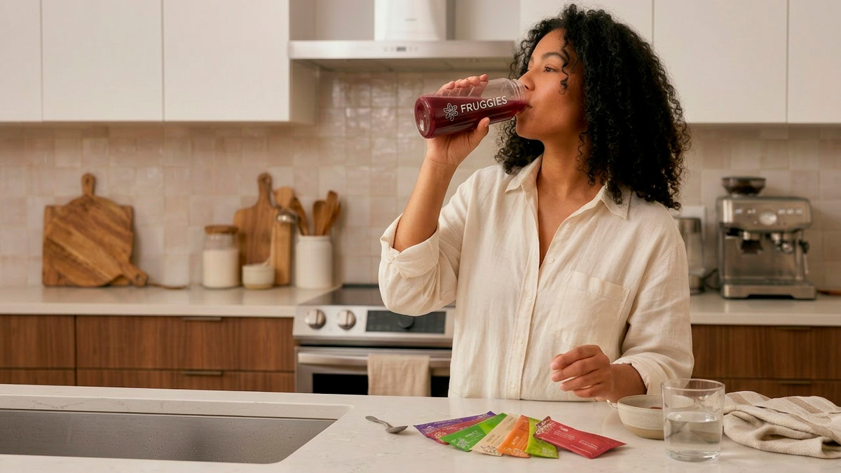 Préparation d'une boisson Fruggies en extérieur